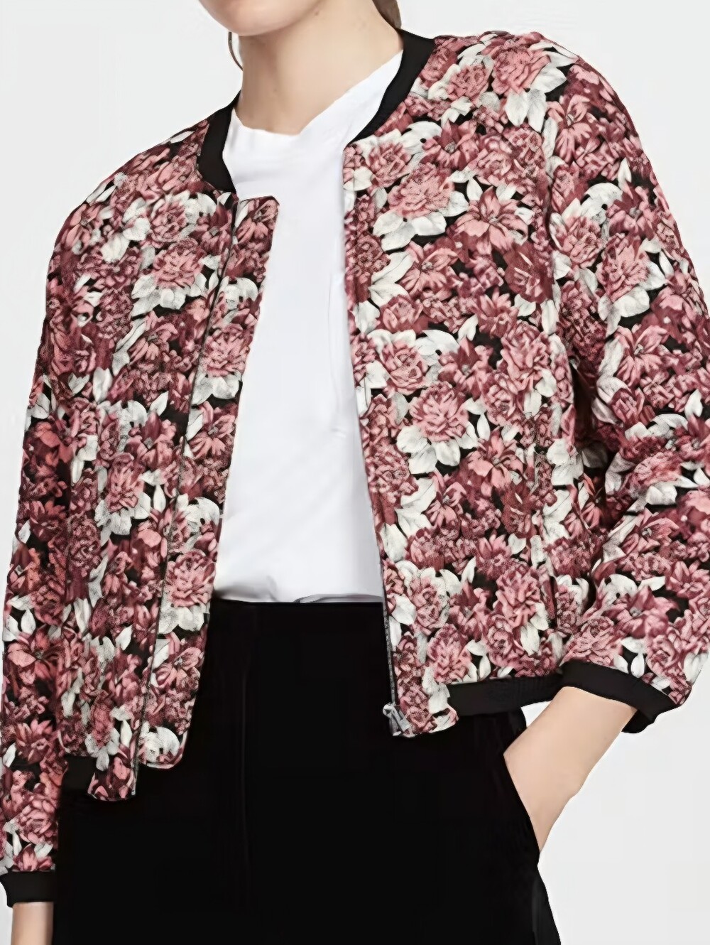 Sandro Coral Evora Floral Quilted Bomber Jacket